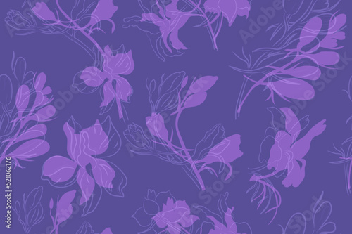 Seamless pattern with the lively Larkspur silhouettes