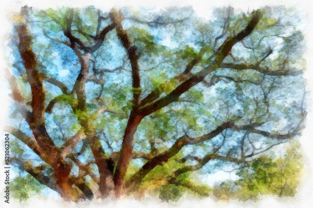 Fototapeta premium Ancient architecture of northern thailand watercolor style illustration impressionist painting.