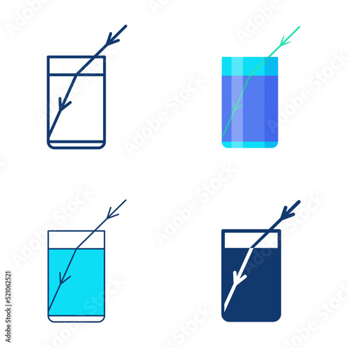 Refraction of light in glass icon set