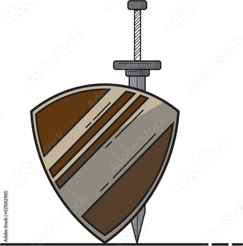vector illustration of a modern patterned version of a shield and sword design with an ancient shape