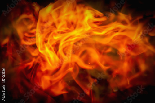 Fire background as symbol of hell and eternal pain. Horizontal image.