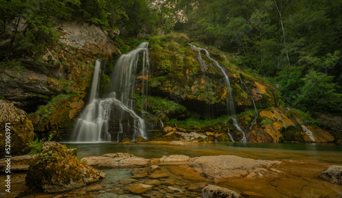 Beautiful color summer waterfall Virje in Slovenia Alps