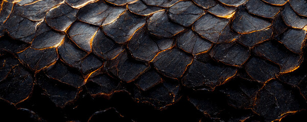 Texture of black dark dragon scales close up