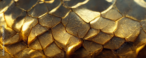 Texture of gold dragon scales close up