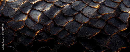 Texture of black dark dragon scales close up
