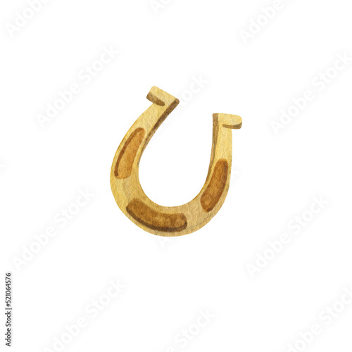 The golden horseshoe. Watercolor hand-drawn illustration. Isolated object on a white background. Perfect for your design.