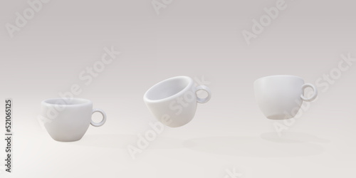 3d set white cups on a grey background. Vector illustration. photo