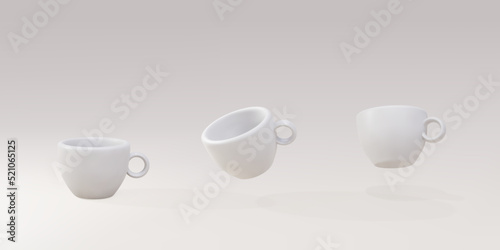 3d set white cups on a grey background. Vector illustration.