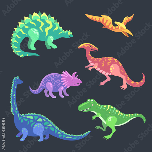 Vector Color Kid Dinosaur Set