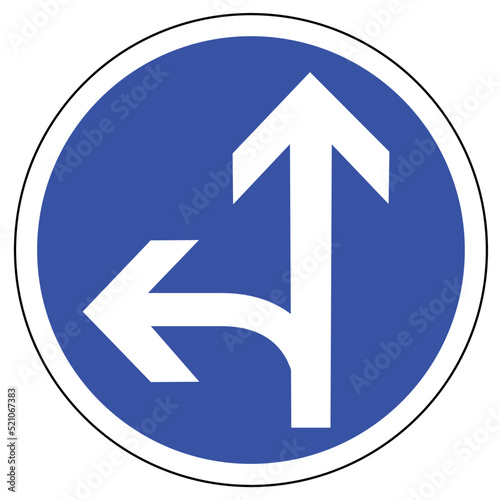 Free Download Vector illustration of a road sign showing straight and left direction. Blue color graphics of a traffic sign. - GFXLoad
