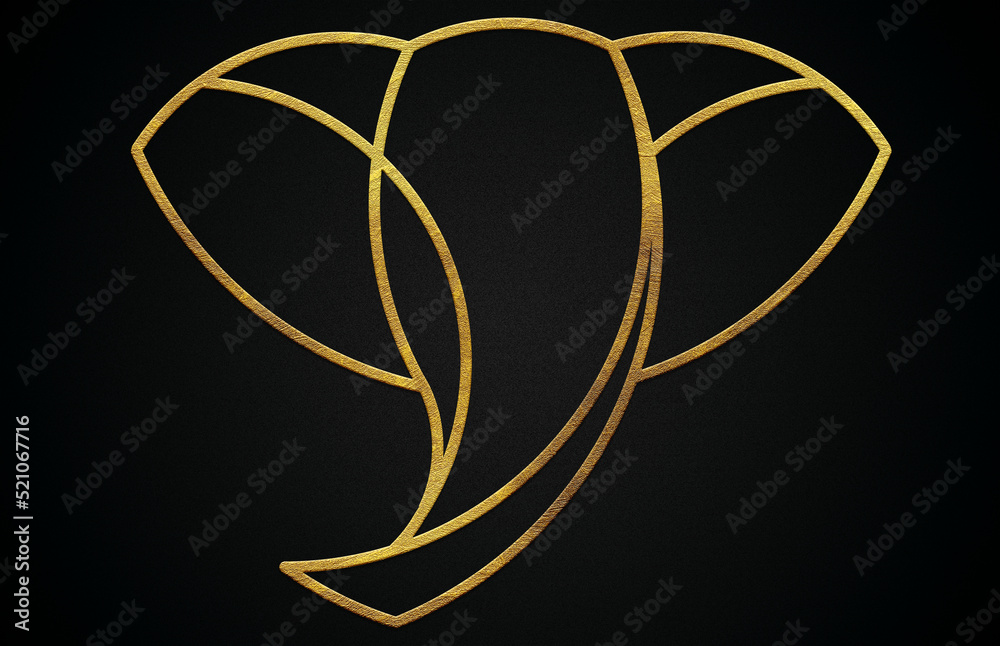 One line art golden elephant face