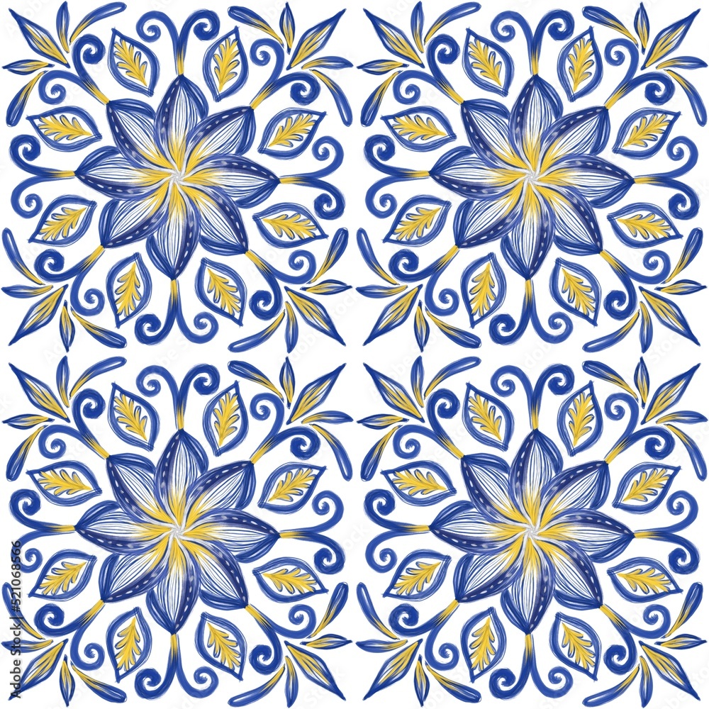 Tiles watercolor seamless pattern   Portugal style