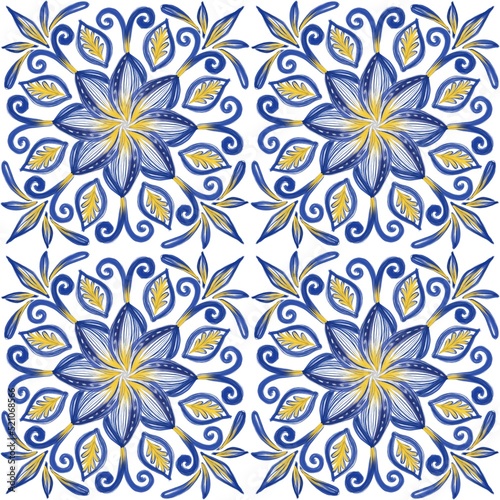 Tiles watercolor seamless pattern Portugal style