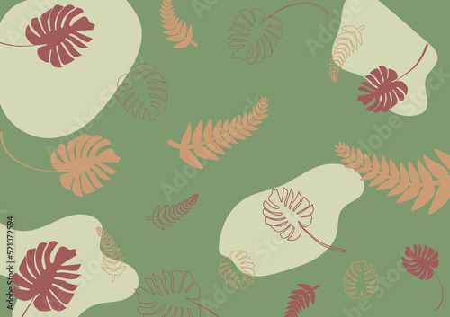 Natural background of leaves, branches and organic shapes in earth tones, greens, browns.vector illustration.