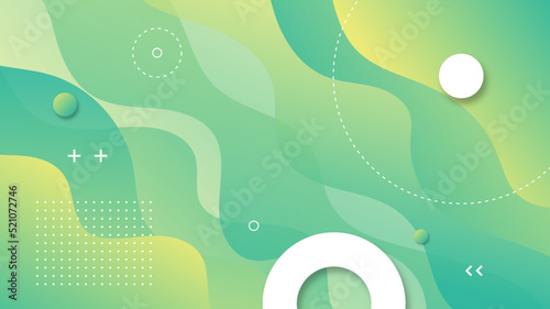  Abstract Modern Background with Retro Memphis Motion Fluid Liquid Waves Element and Green Tosca Gradient Color