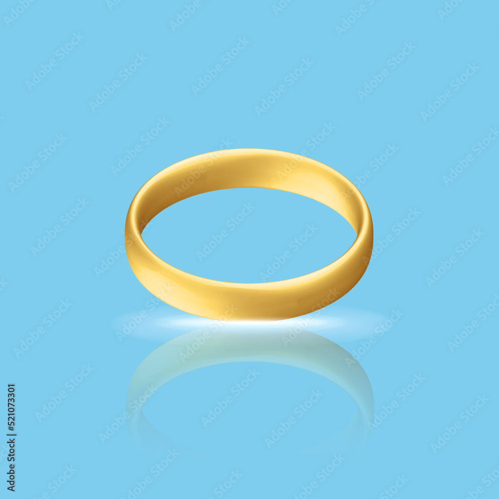 Golden realistic wedding ring with reflection Anniversary romantic surprise Golden realistic wedding ring with reflection Anniversary romantic surprise