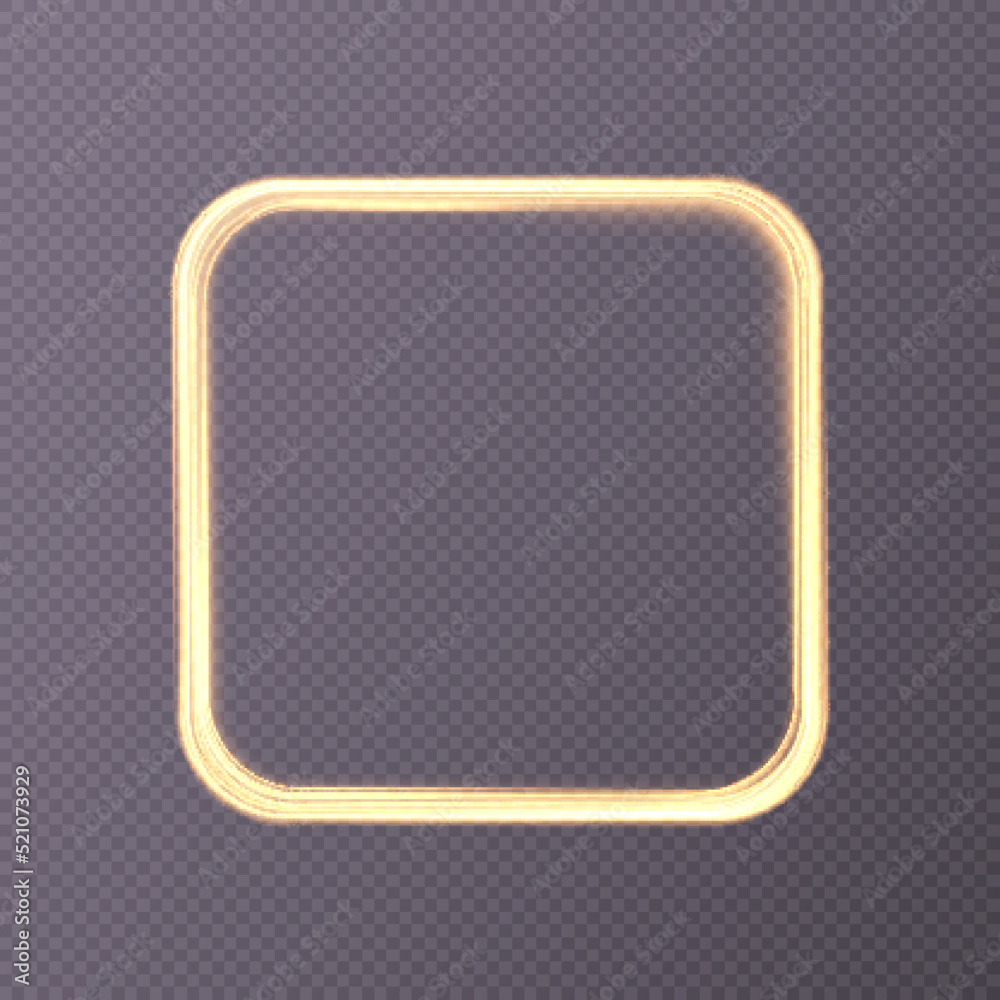 Square gold frame with neon light effect for the design of portraits, invitations, postcards. vector png Square gold frame with neon light effect for the design of portraits, invitations, postcards. vector png