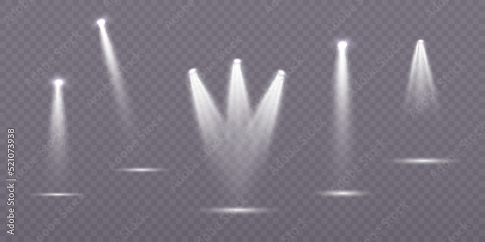 Set of spotlights isolated on transparent background. Vector glowing ...