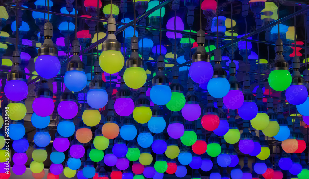 multi coloured lights on a shop ceiling
