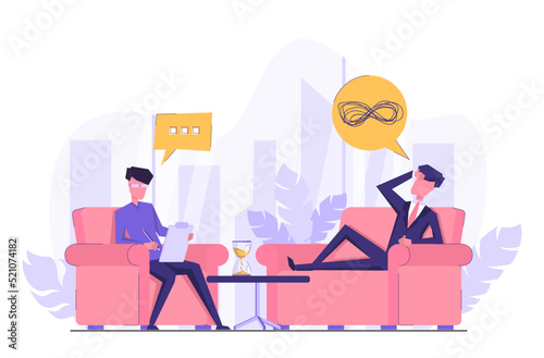 Psychology. A businessman sits in the therapist's office and talks about his problems.