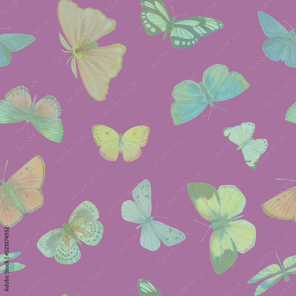 Butterflies seamless pattern. Multicolored watercolor butterflies for design, scrapbooking, wrapping paper, wallpapers, textiles.