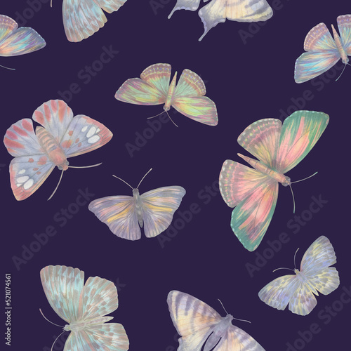 Abstract watercolor butterflies collected in a seamless pattern.