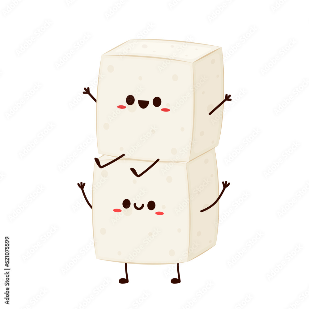 Obraz premium Cute tofu cartoon. Happy cute smiling funny tofu. character design. Vegetarian nutrition, healthy food.
