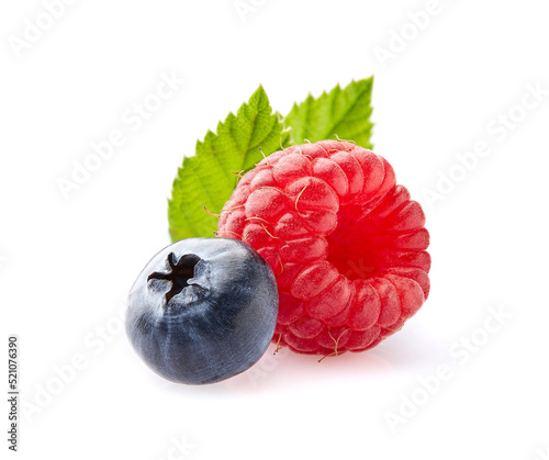 Raspberry and blueberry with leaves