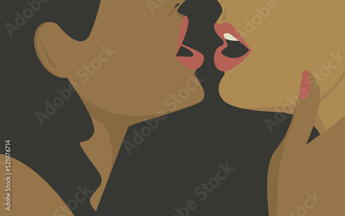 Two young beautiful women are hugging and kissing. Love and close relationships between women