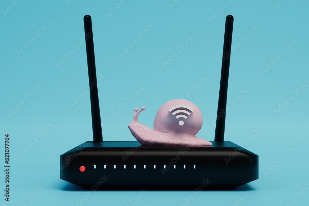 slow wifi internet. weak modem for signal distribution. a black router ...