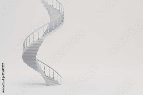beautiful white twisted staircase with many steps on a white background with space for text. 3d render.3d illustration