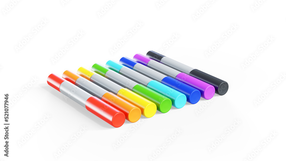 Open and closed markers isolated on white background, 3D rendering. Illustration Open and closed markers isolated on white background, 3D rendering. Illustration