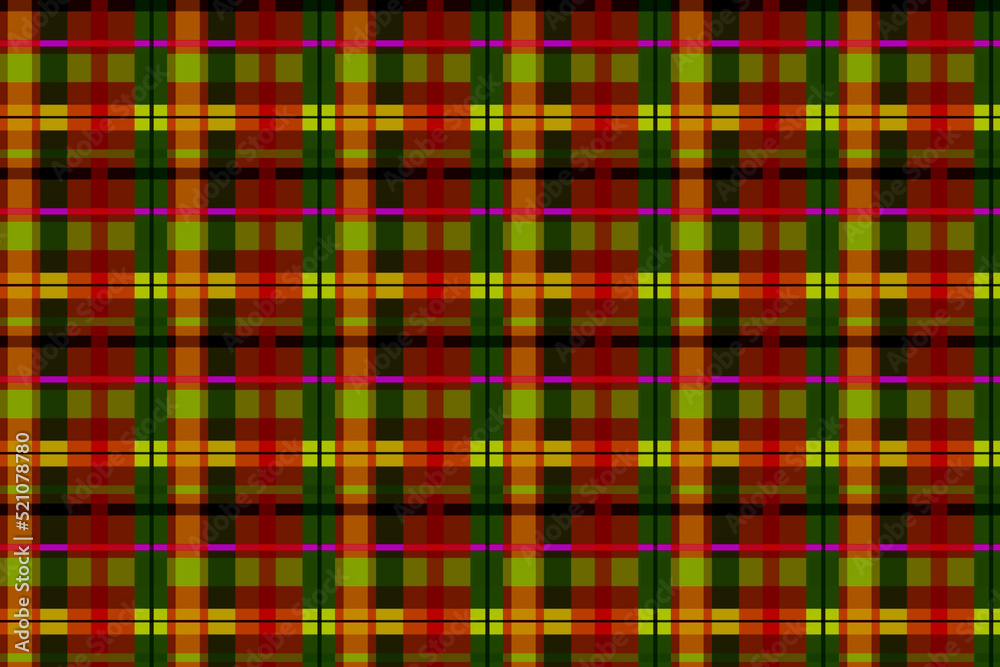 Obraz premium 緑やオレンジのバリエーションのタータンチェック
