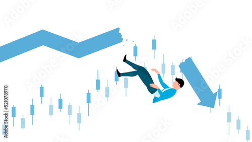 Man falling from graph, business character vector illustration on white background.