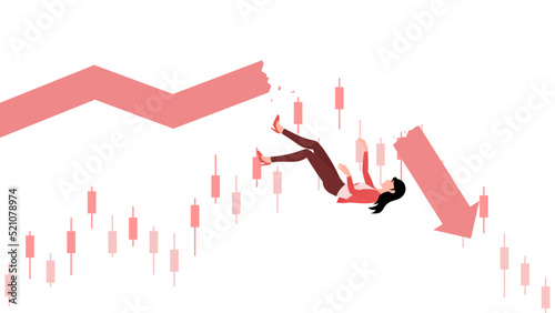 woman falling from graph, business character vector illustration on white background.