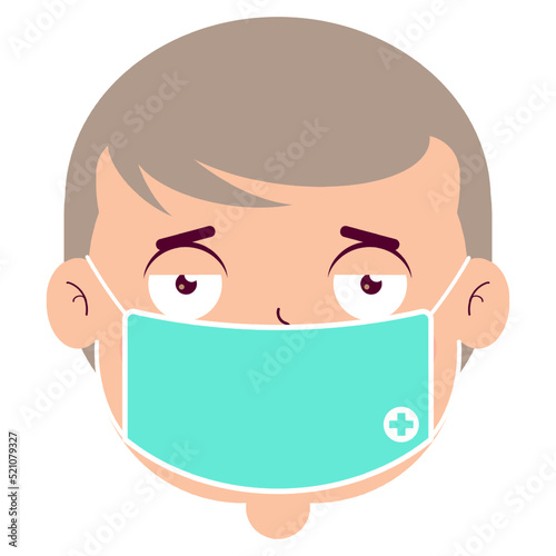 boy wear medical mask cartoon cute