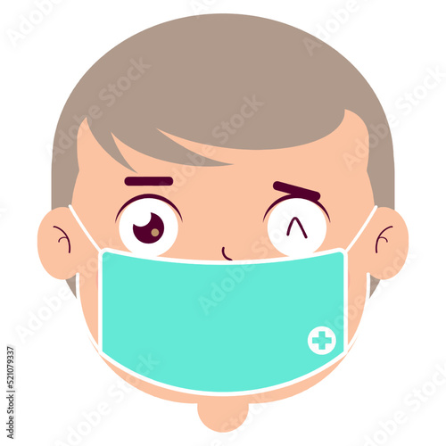 boy wear medical mask cartoon cute