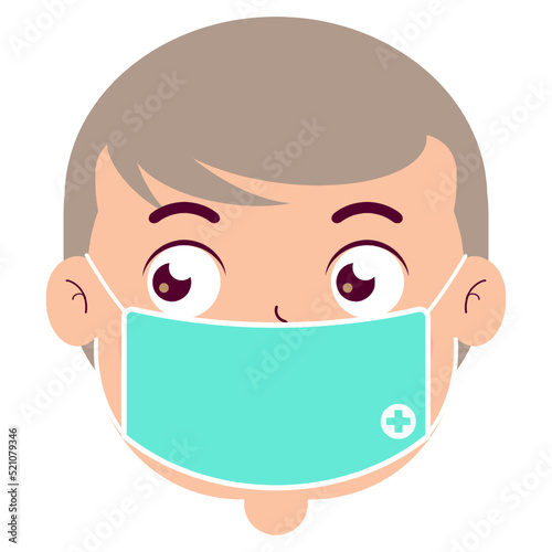boy wear medical mask cartoon cute