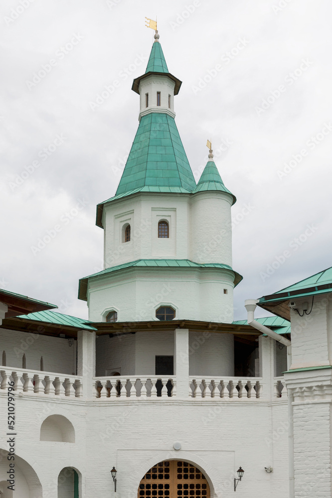 Beautiful Christian church. New Jerusalem in Russia. Close-up. Religion and faith. Vertical.