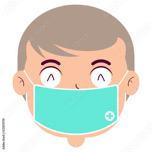 boy wear medical mask cartoon cute