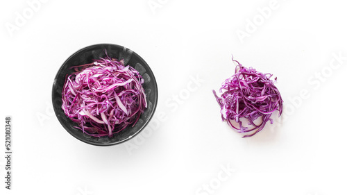 Pile of shredded purple cabbage isolated on white background