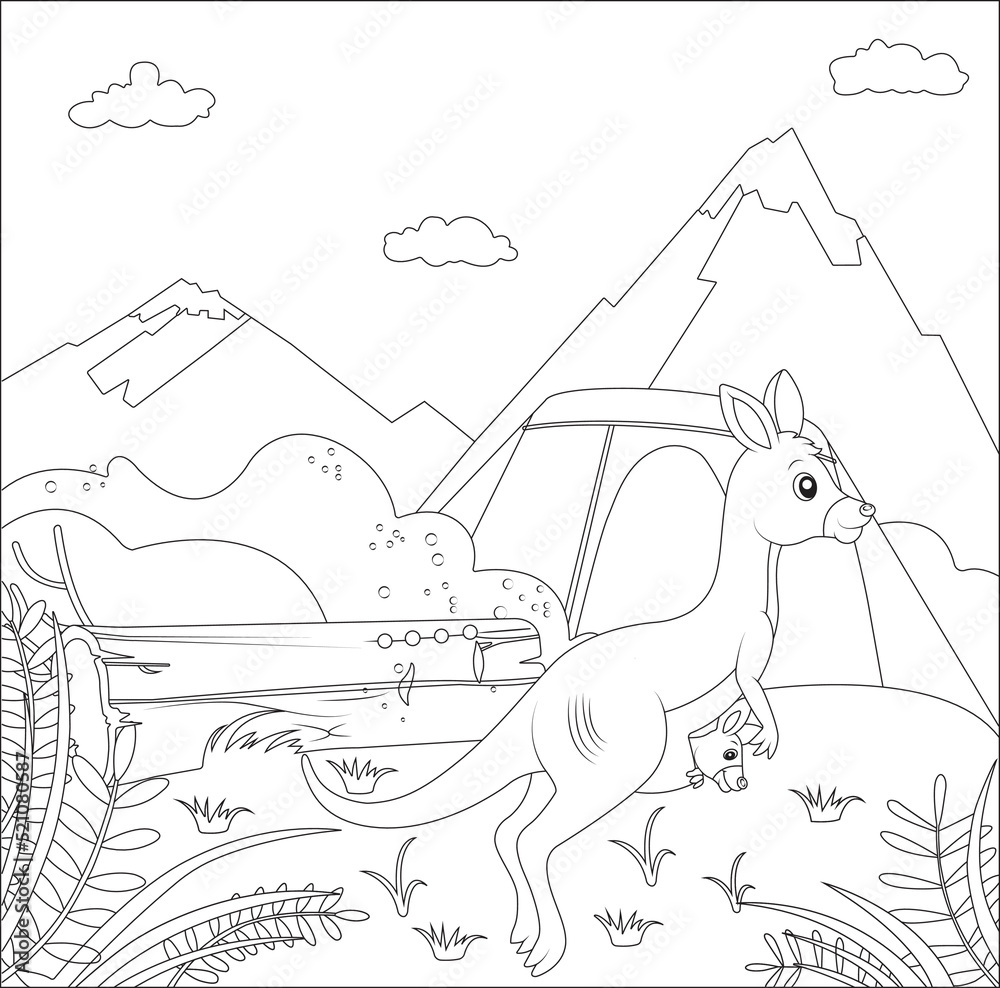 funny kangaroo coloring page for kids Stock Vector | Adobe Stock