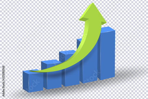Abstract Curved Green Arrow. Market movements creative concept charts, infographics. Green curve arrow of trend on transparent. Trading stock news impulses. Realistic 3d vector design