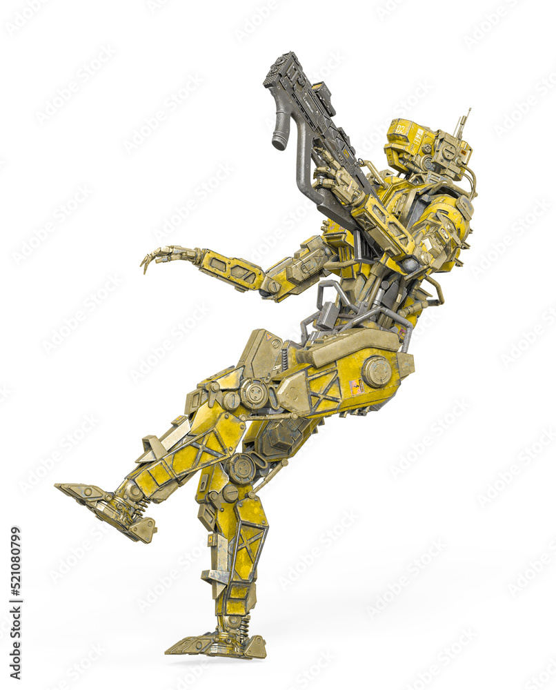 super droid is falling down holding a cyberpunk sniper rifle super droid is falling down holding a cyberpunk sniper rifle