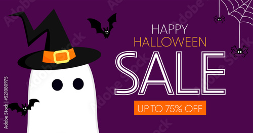Halloween Sale concept banners, with Halloween pumpkins. Scary Halloween "SALE" Text. Flyer or invitation. Template,Brochures,Poster or Banner. Cute spooky ghosts.