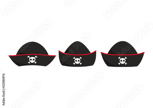 Pirate hat with a skull. Pirate hat set on white background.