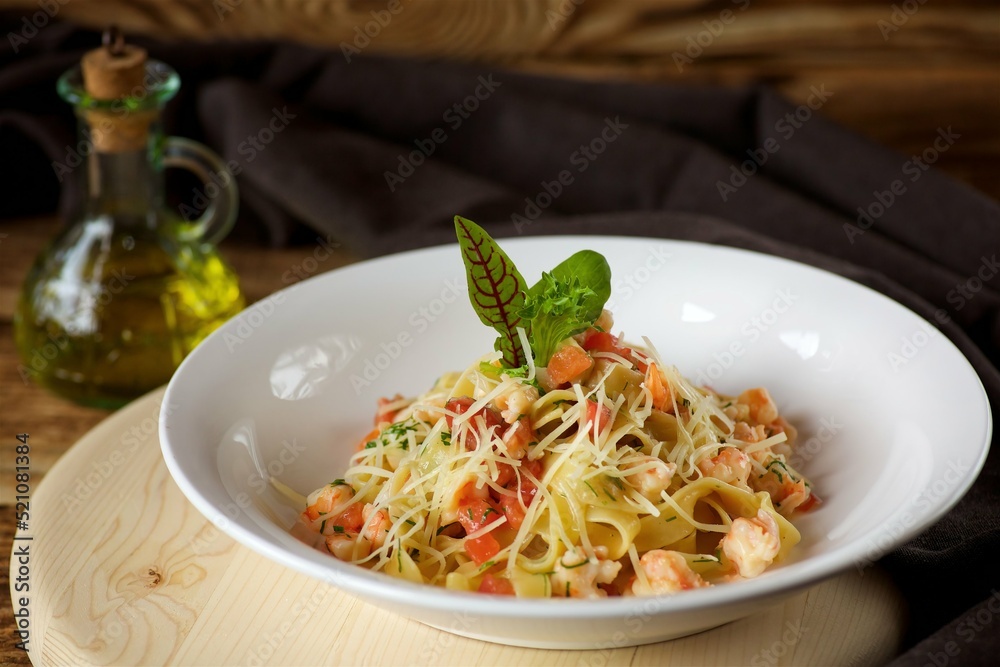 Pasta with cheese and seafood. Italian cuisine. Pasta with cheese and seafood. Italian cuisine.