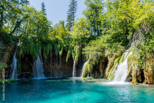 Plitvice lakes in Croatia  beautiful summer landscape with waterfalls