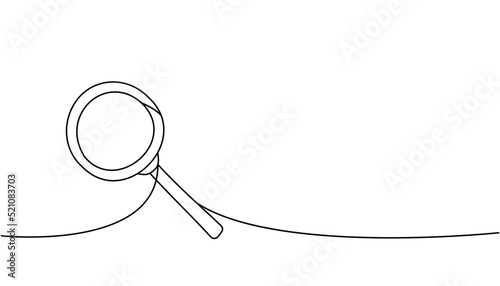 Magnifying glass one line continuous drawing. Loupe continuous one line illustration. Vector minimalist linear illustration