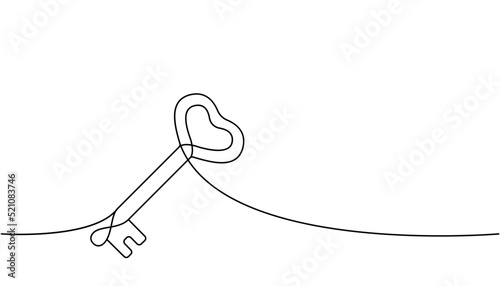 Key one line continuous drawing. Home key continuous one line illustration. Vector minimalist linear illustration